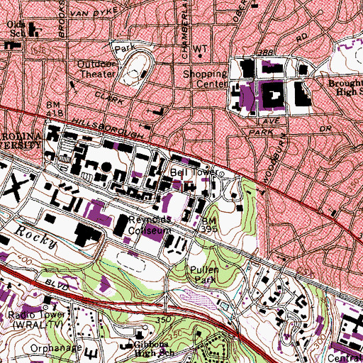 Topographic Map of Poe Hall, NC