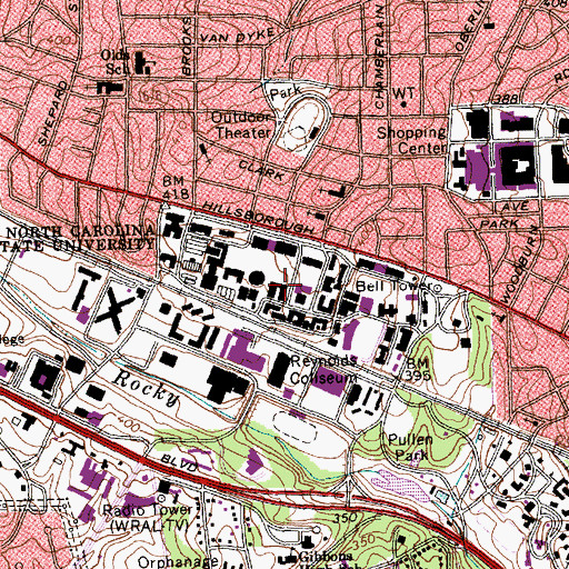 Topographic Map of Polk Hall, NC