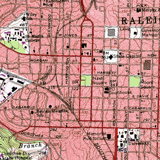 Topographic Map of Raleigh Fire Department Station 1, NC