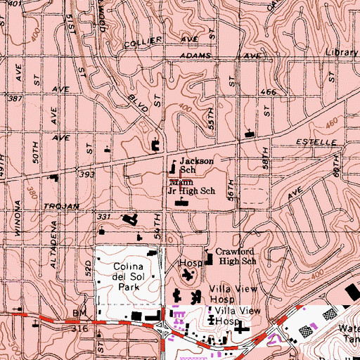 Topographic Map of Mann Middle School, CA
