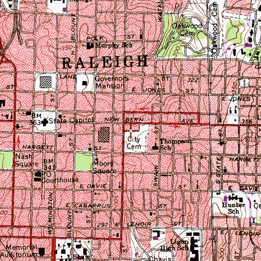 Topographic Map of Raleigh Fire Department Station 3, NC