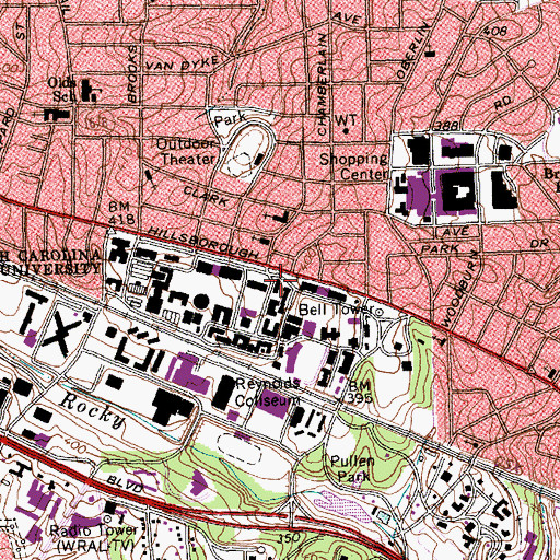 Topographic Map of Ricks Hall, NC
