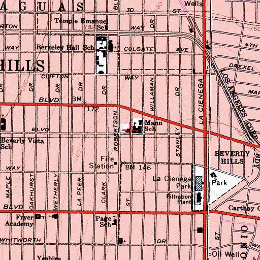 Topographic Map of Horace Mann Elementary School, CA