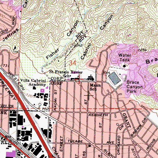 Topographic Map of Mann School, CA