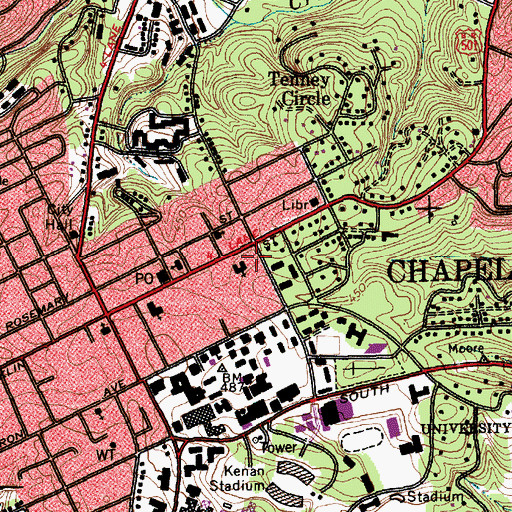 Topographic Map of Spencer Residence Hall, NC