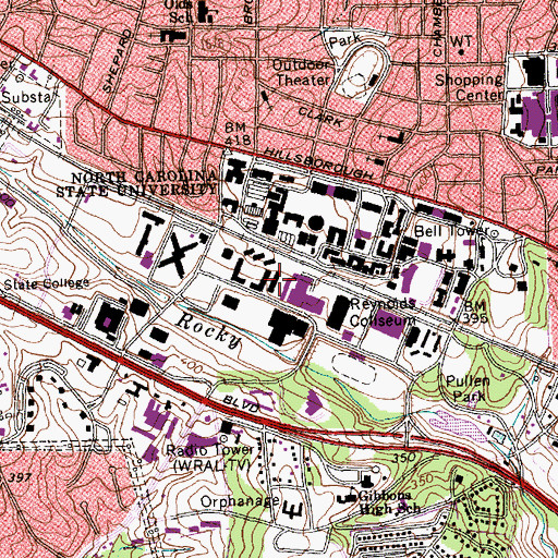Topographic Map of Turlington Residence Hall, NC