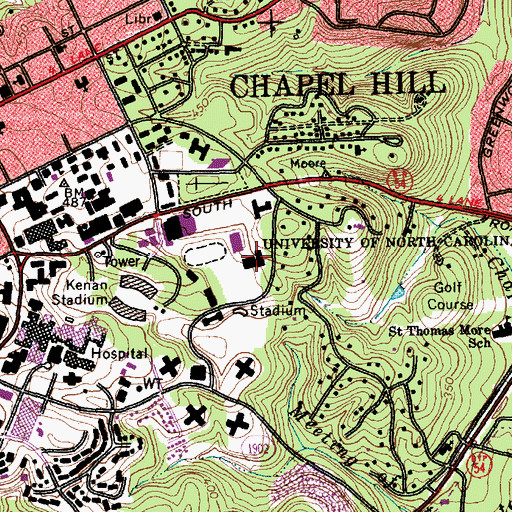Topographic Map of Van Hecke-Wettach Hall, NC