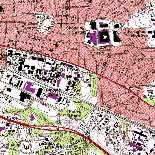 Topographic Map of Watauga Residence Hall, NC