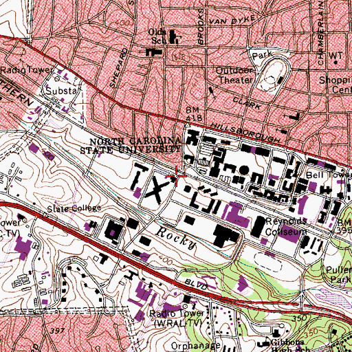 Topographic Map of West Dunn Building, NC