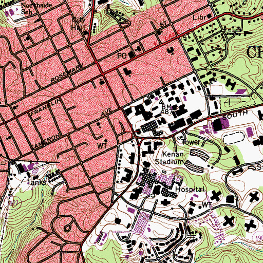 Topographic Map of Whitehead Hall, NC