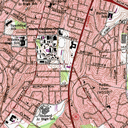 Topographic Map of Whiting Criminal Justice Building, NC
