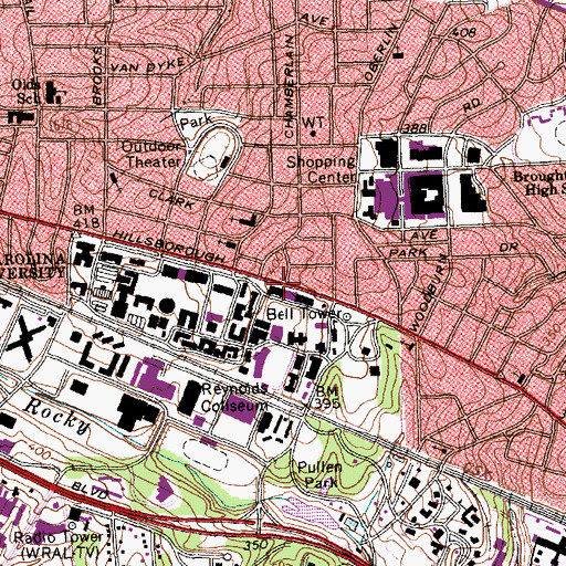 Topographic Map of Winston Hall, NC