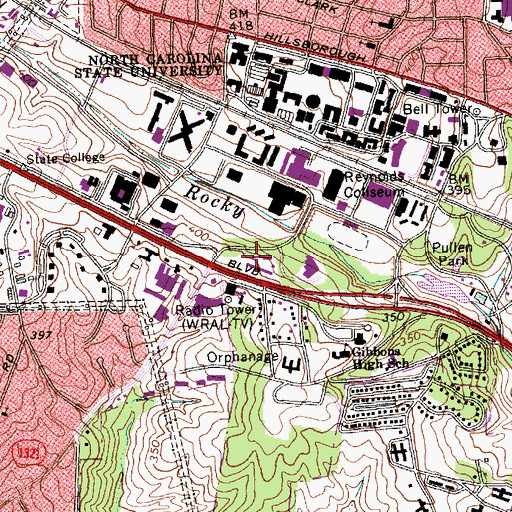 Topographic Map of Wood Residence Hall, NC