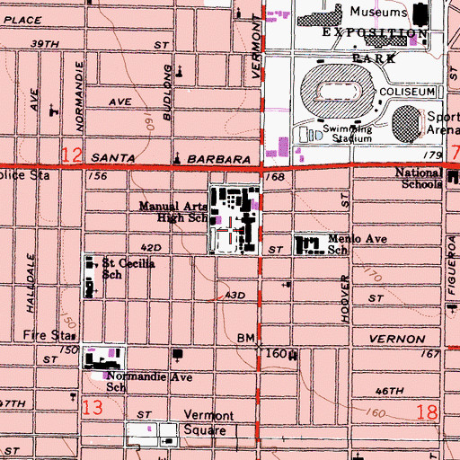 Topographic Map of Manual Arts Senior High School, CA