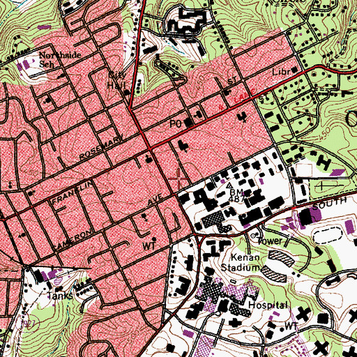 Topographic Map of Abernathy Hall, NC