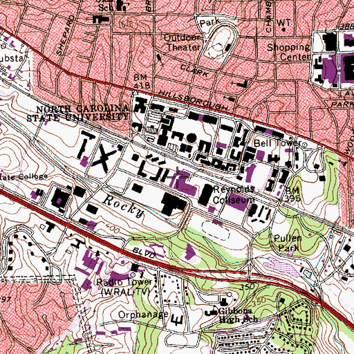 Topographic Map of Alexander Residence Hall, NC