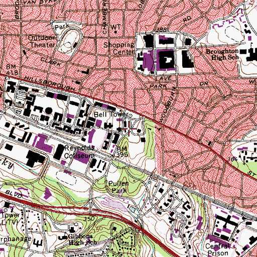 Topographic Map of Alumni Memorial Hall, NC