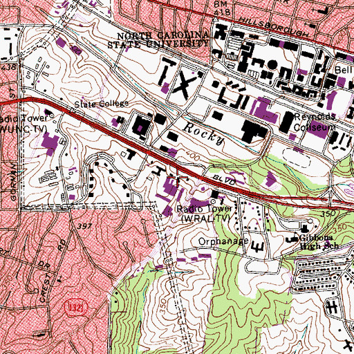 Topographic Map of Avent Ferry Convention Center, NC