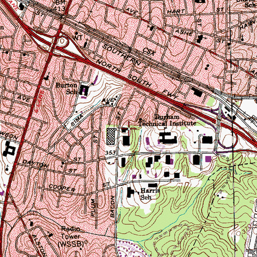Topographic Map of Bacon Street Building, NC