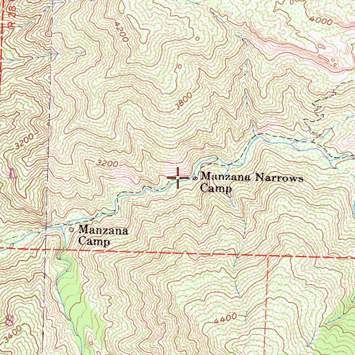 Topographic Map of Manzana Narrows Camp, CA