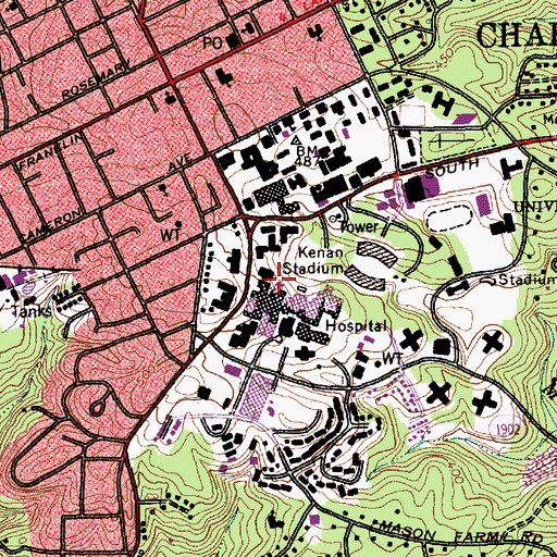 Topographic Map of Berryhill Hall, NC