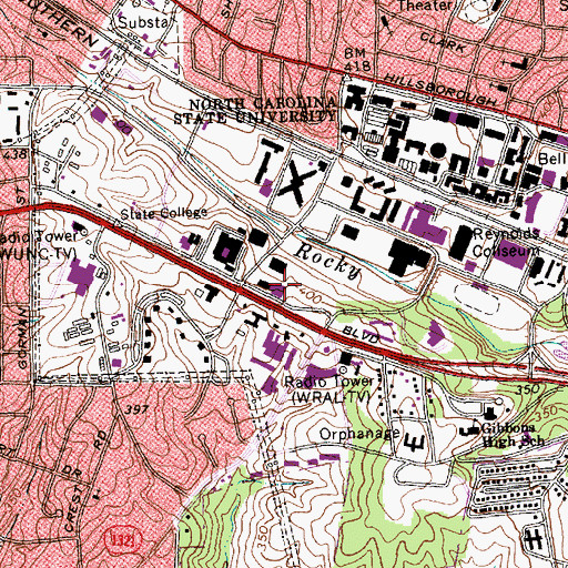 Topographic Map of Biltmore Hall, NC
