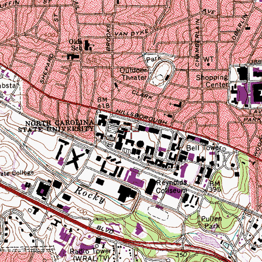 Topographic Map of Bostian Hall, NC