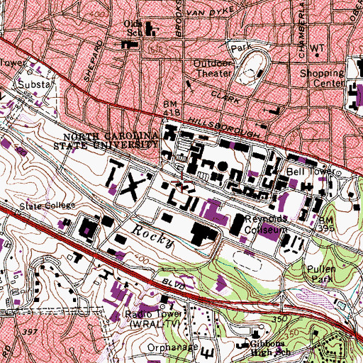 Topographic Map of Bowen Residence Hall, NC