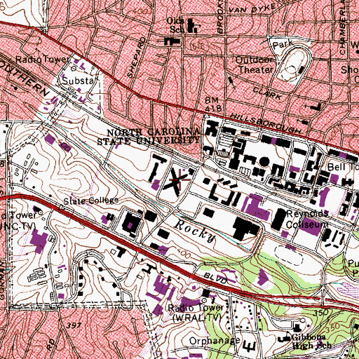 Topographic Map of Bragaw Residence Hall, NC