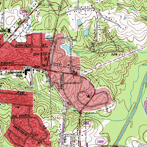 Topographic Map of Braggtown Branch Durham County Public Library, NC