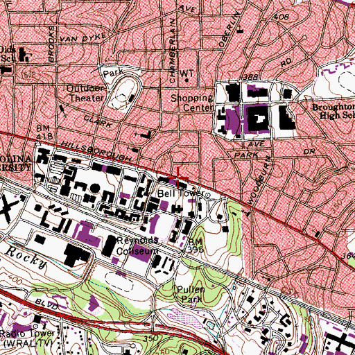 Topographic Map of Caldwell Hall, NC