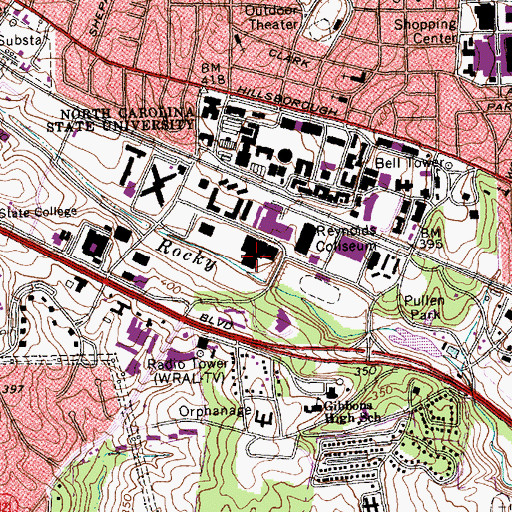 Topographic Map of Carmichael Gymnasium, NC