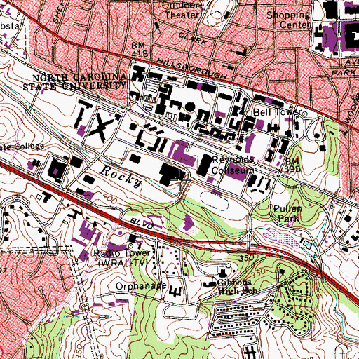 Topographic Map of Carmichael Recreation Center, NC