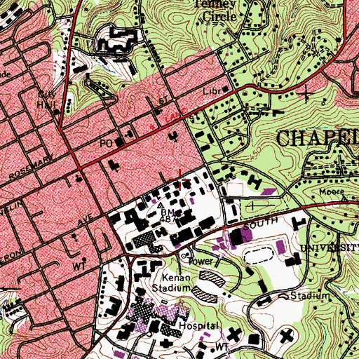 Topographic Map of Carr Hall, NC