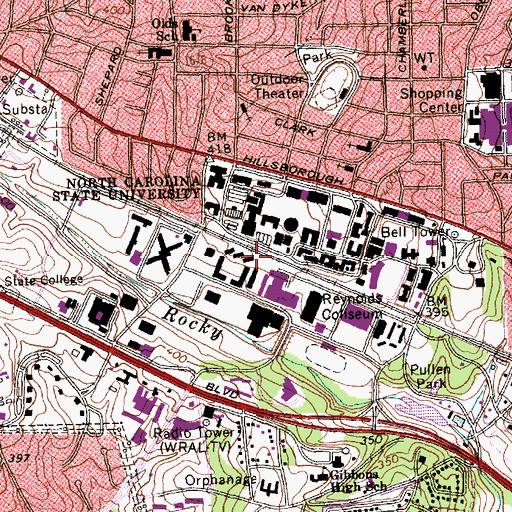 Topographic Map of Carroll Residence Hall, NC
