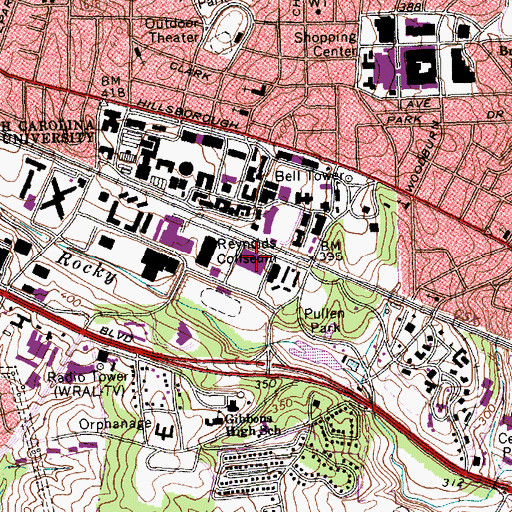 Topographic Map of Cates Avenue Parking Deck, NC