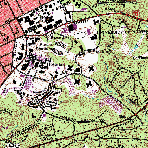 Topographic Map of Craige North Residence Hall, NC