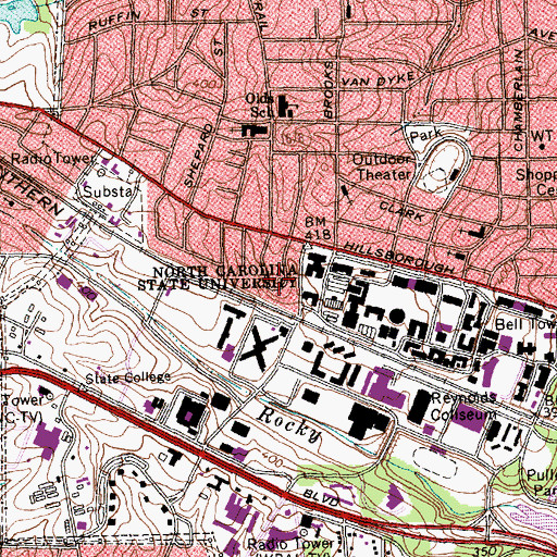 Topographic Map of Dan Allen Parking Deck, NC