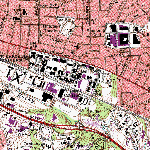 Topographic Map of Daniels Hall, NC