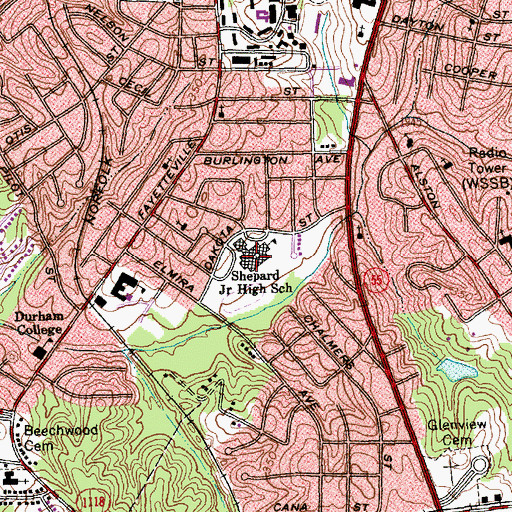 Topographic Map of Shepard International Baccalaureate Magnet Middle School, NC