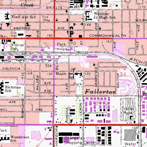 Topographic Map of Maple Elementary School, CA