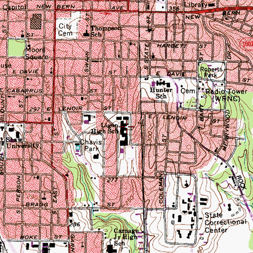 Topographic Map of Ligon Middle School, NC
