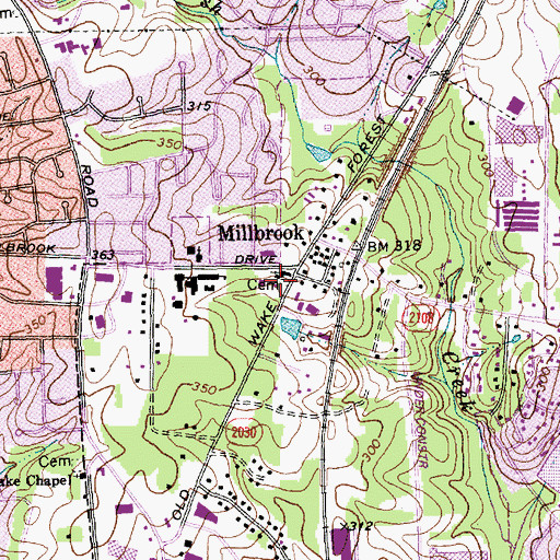 Topographic Map of Millbrook United Methodist Preschool, NC