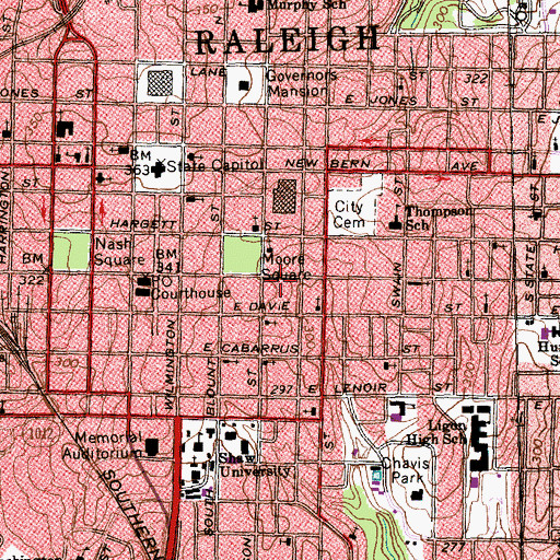 Topographic Map of Moore Square Museum Magnet Middle School, NC