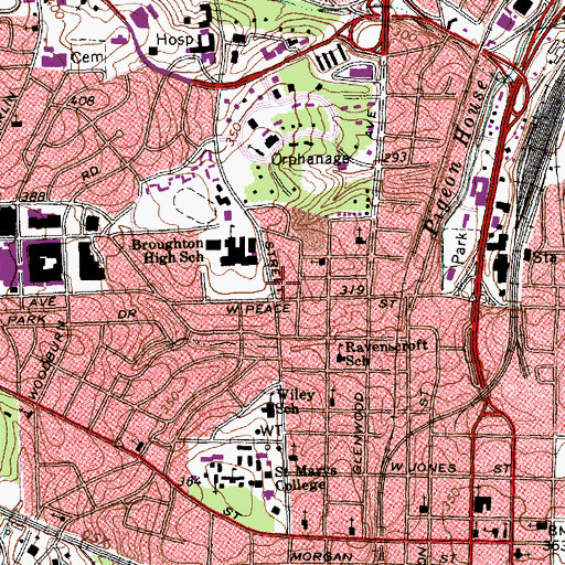 Topographic Map of Needham Broughton High School, NC