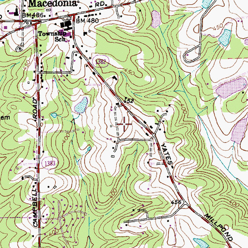 Topographic Map of Yates Mill Elementary School, NC