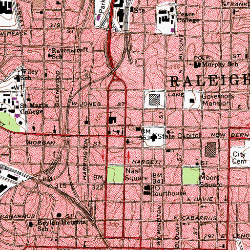 Topographic Map of Edenton Street United Methodist Church, NC