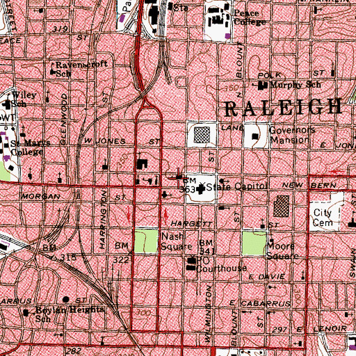 Topographic Map of First Baptist Church of Raleigh, NC
