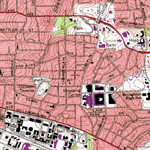 Topographic Map of Friends Meetinghouse of Raleigh, NC