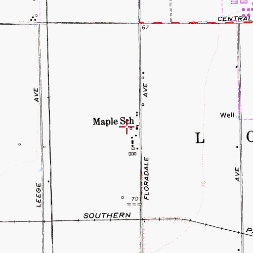 Topographic Map of Maple School, CA